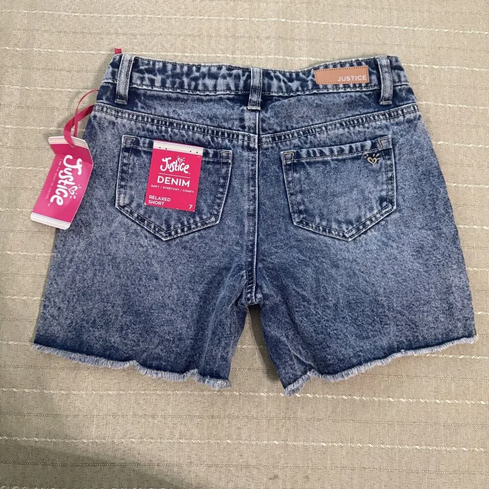 Justice Girls Blue Jean Shorts Size 7 Great Condition
